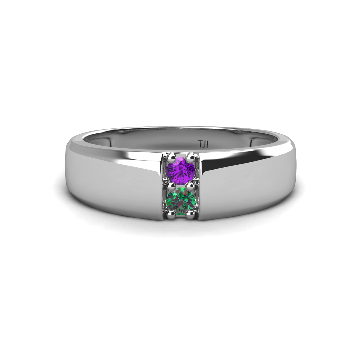 Ethan Amethyst and Lab Created Alexandrite 2 Stone Men Wedding Ring (7.80 mm) 